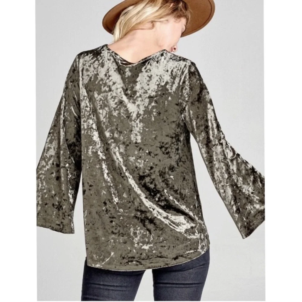 NWT BOHO green vintage crushed velvet embroidered top small medium large new